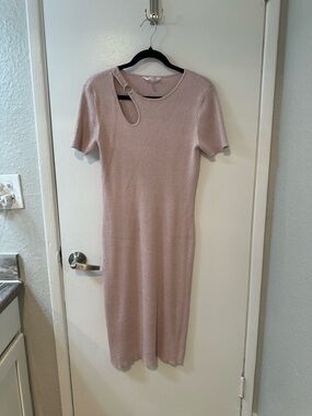 No Boundaries Blush Pink Ribbed Cutout Midi Dress